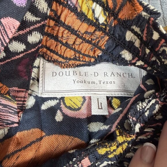 Double D Ranch Chiapas Baby Doll Dress L Floral Mock Neck Smocked Puff Sleeve - Picture 2 of 8